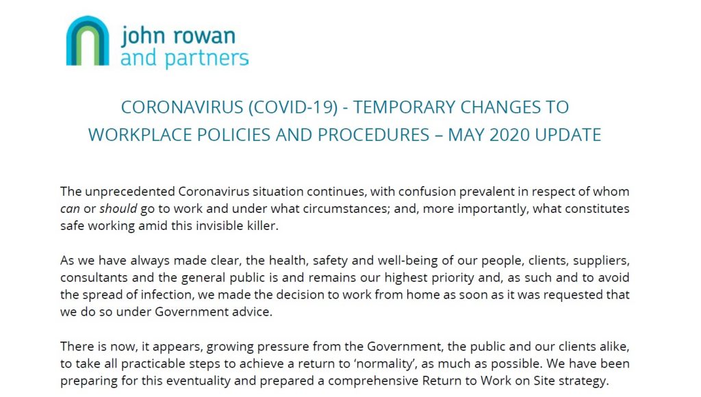 Temporary Changes to workplace policies and procedures John Rowan and